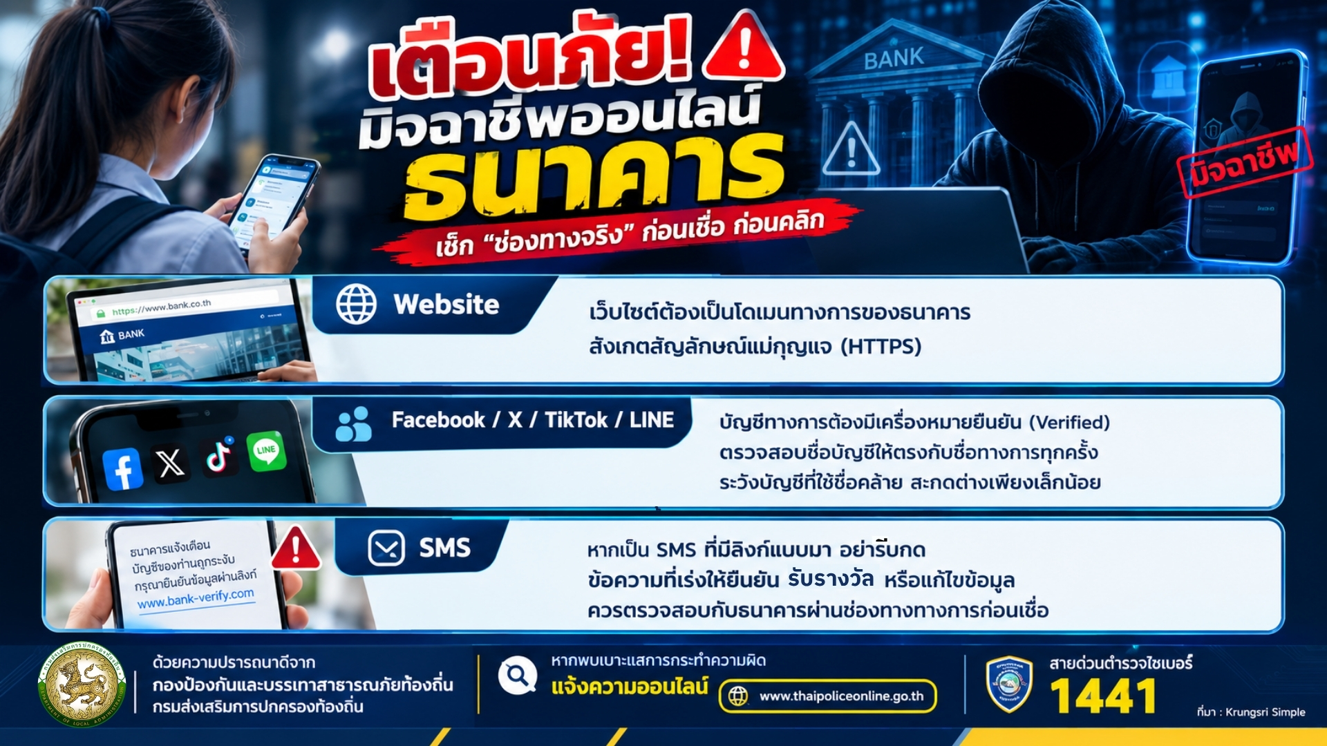 เตือนภัยมิจฉาชีพออนไลน์เป็นธนาคาร