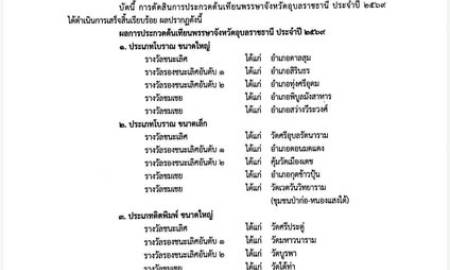 ประกาศผลการประกวดต้นเทียนพรรษา จังหวัดอุบลราชธานี ประจำปี 2569 